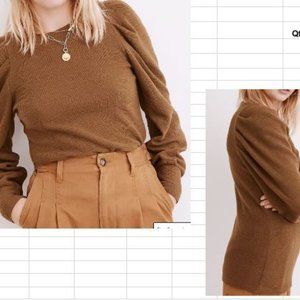Madewell Brown Textured Puff Sleeve Pleated Statement Top XXL, 2X